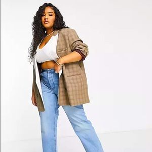 ASOS DESIGN CURVE Dad Suit Blazer Plaid Contrast Lapel